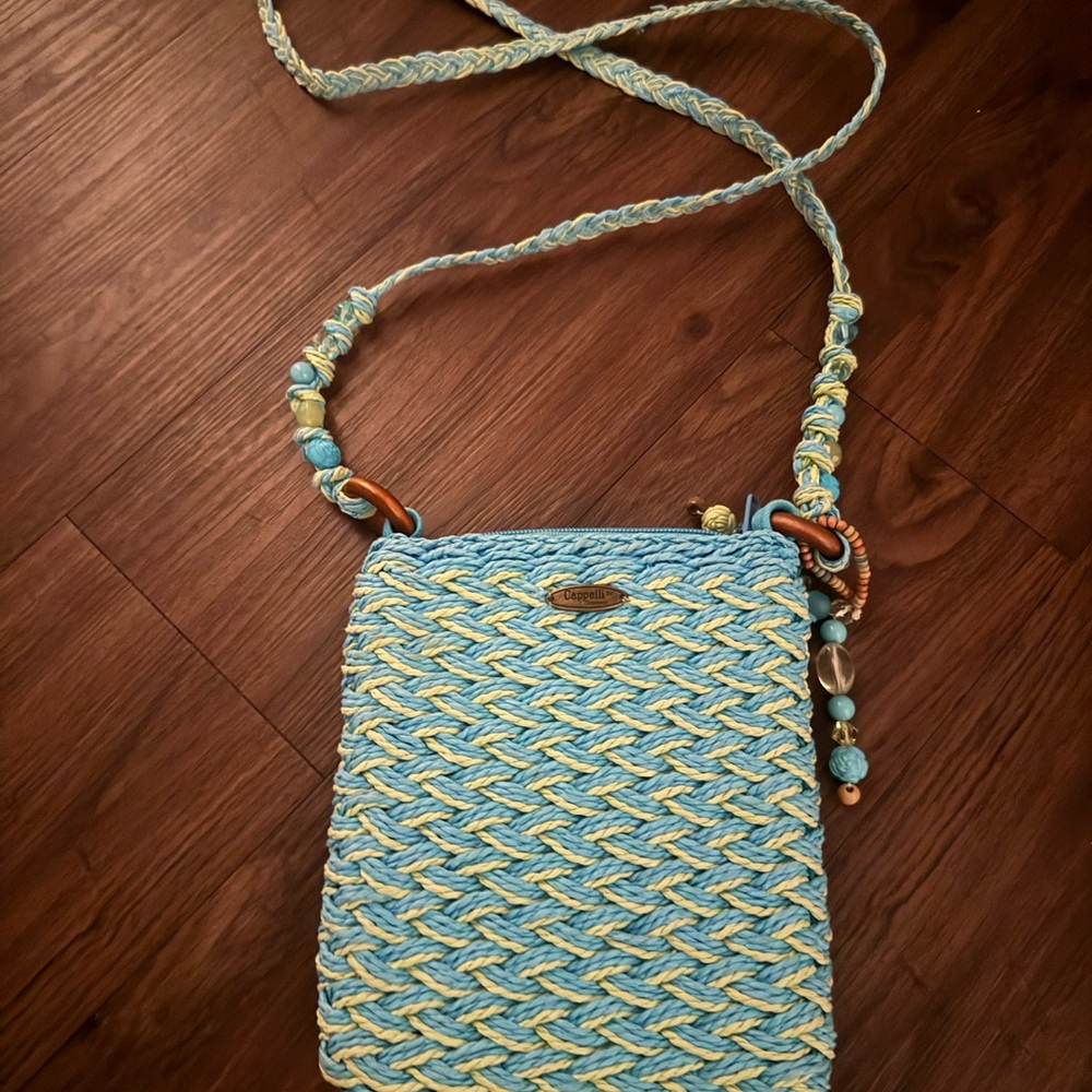 7x6 Cappelli Straworld Blue and Yellow Woven Crossbody Bag